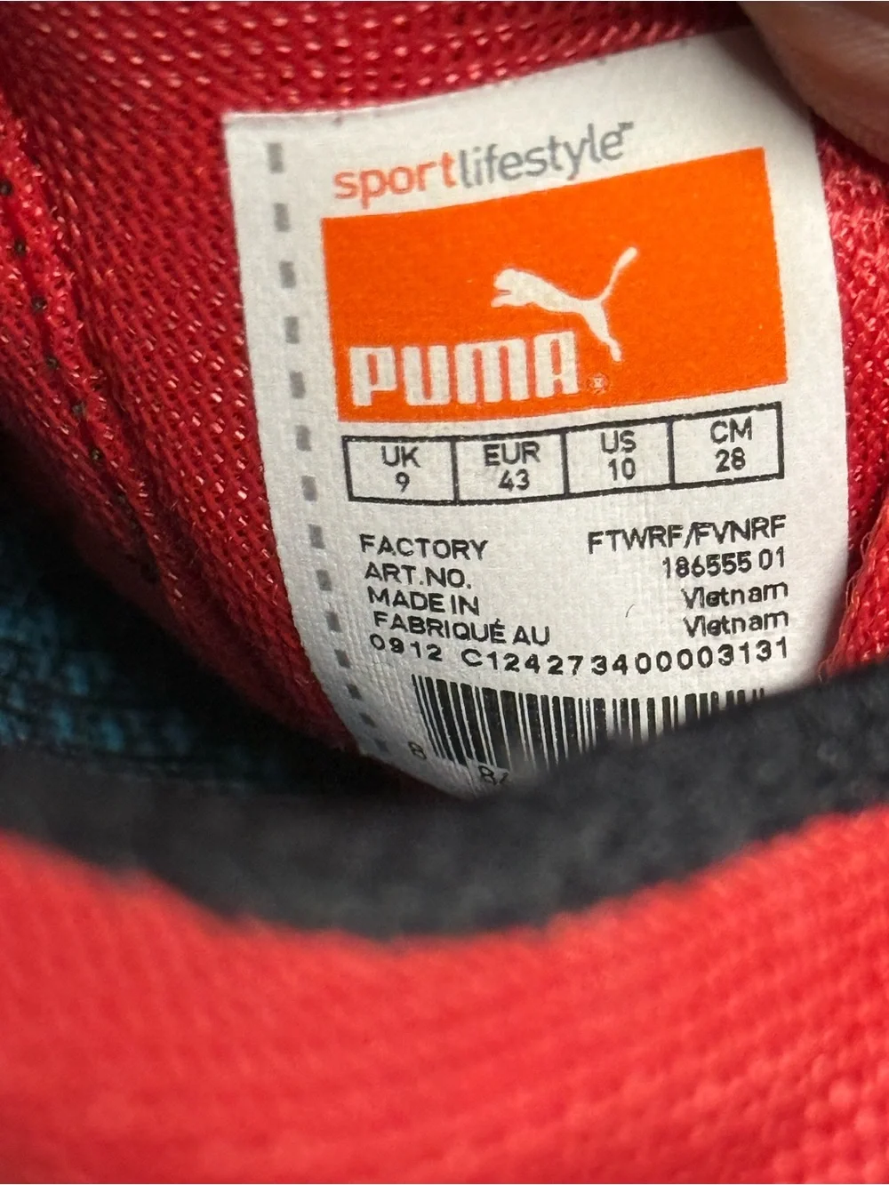 Puma Toori Run C, bold anime-inspired pop-art blue, white and red colorway 9.5